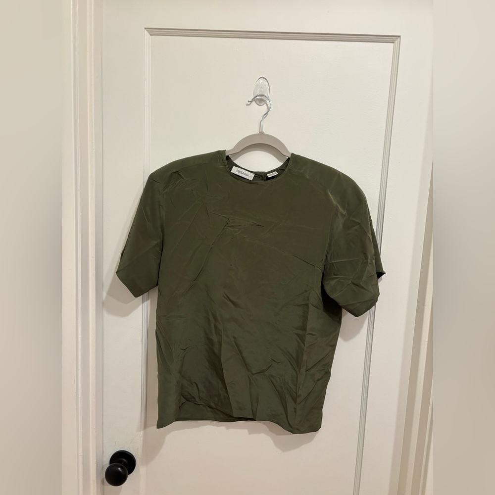 Vintage Bugardi 100% Silk Olive Green Shirt Size 10